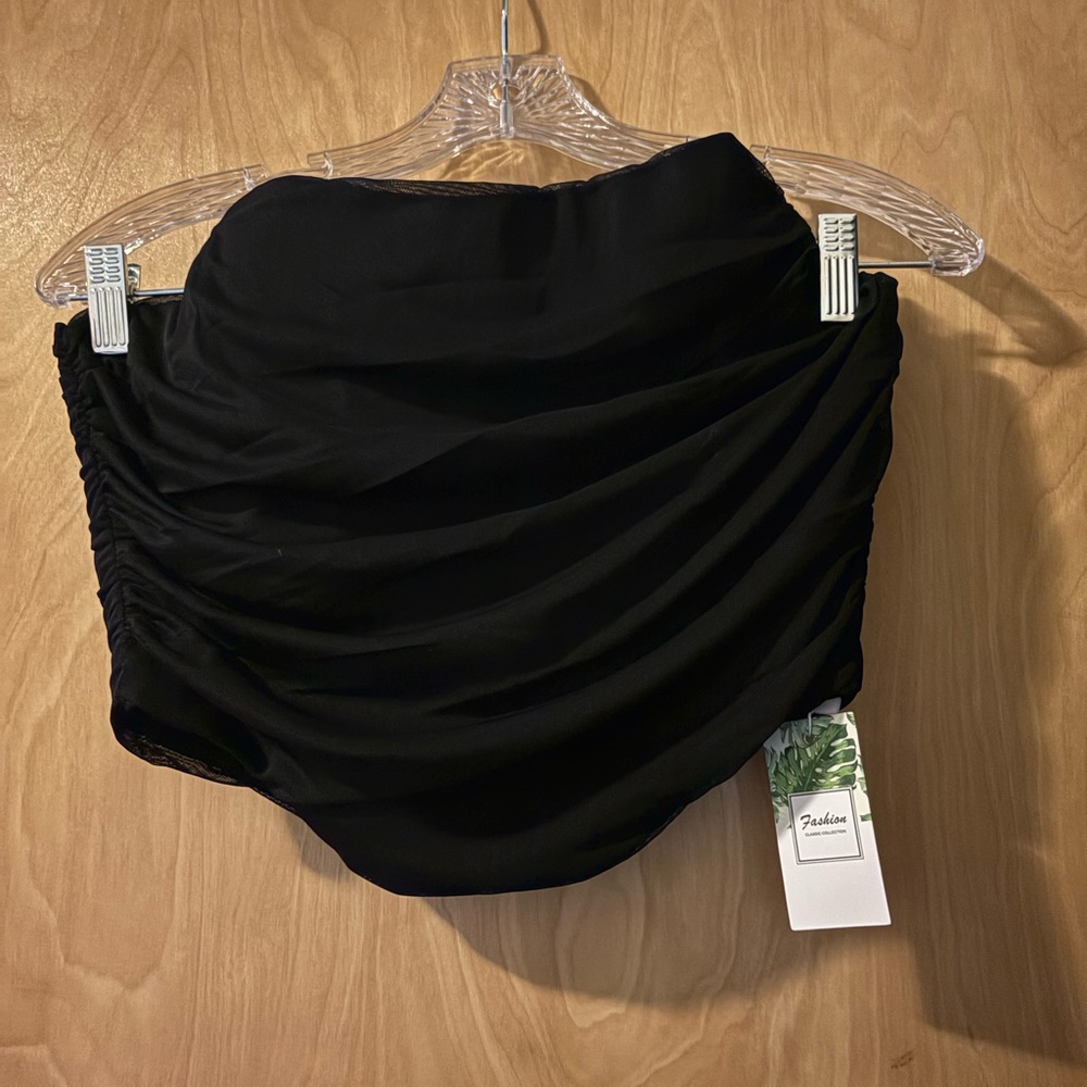 Black Ruched Strapless Corset Top